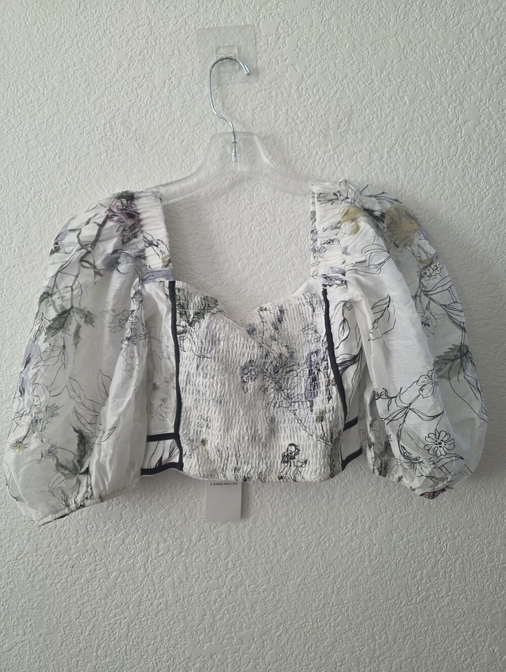 Karen Millen Botanical Silk Cotton Volume Sleeve Top 2 NWT White - Picture 5 of 7